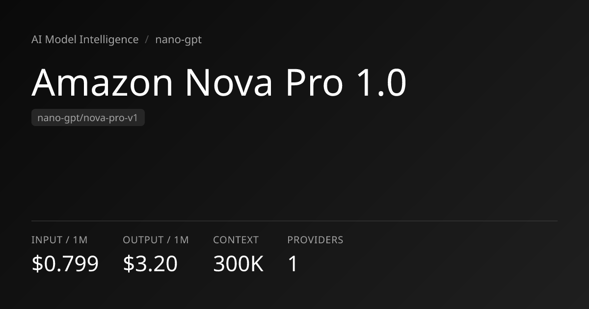Amazon Nova Pro 1.0: Pricing, Context (300K) & Providers · AI Model ...